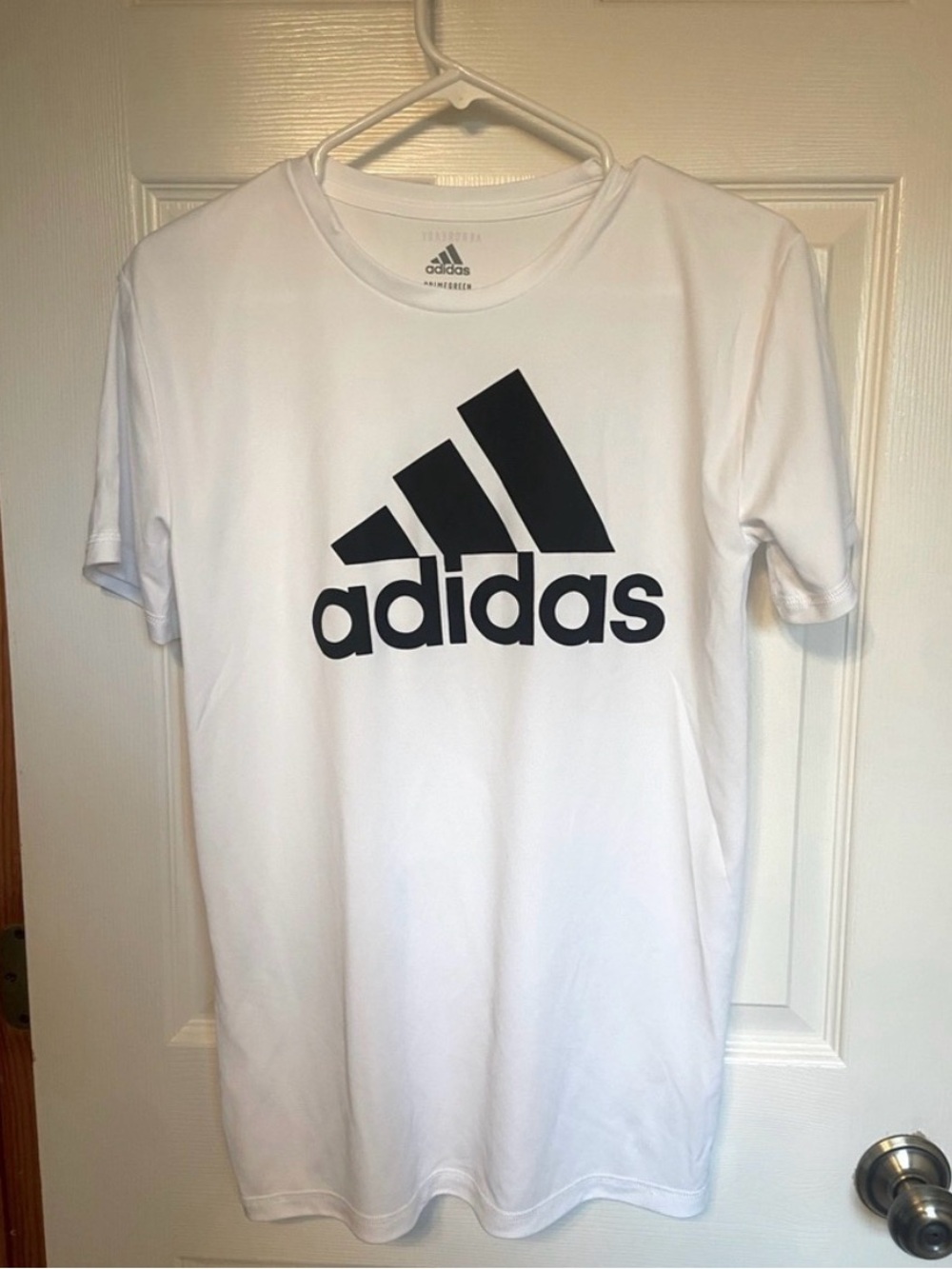 Adidas Boys Large 14/16 White Primegreen Logo Athletic Performance T-Shirt